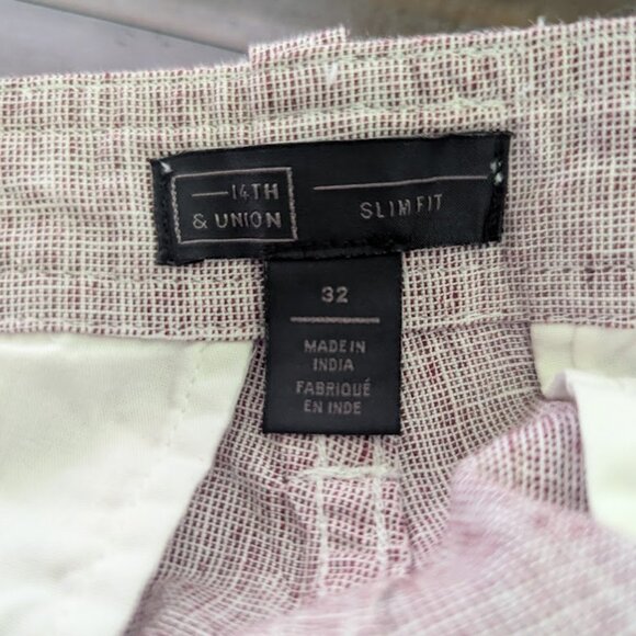14th & Union Men’s Slim Fit Linen Blend Shorts – Size 32 – Burgundy Brick/White - Picture 6 of 6